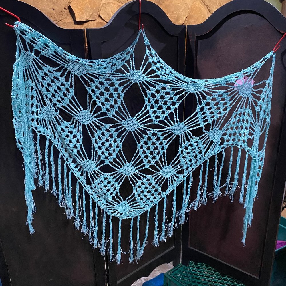 Triangle Shawl Wrap Scarf  Handmade Hand Crochet Crocheted Mint Green